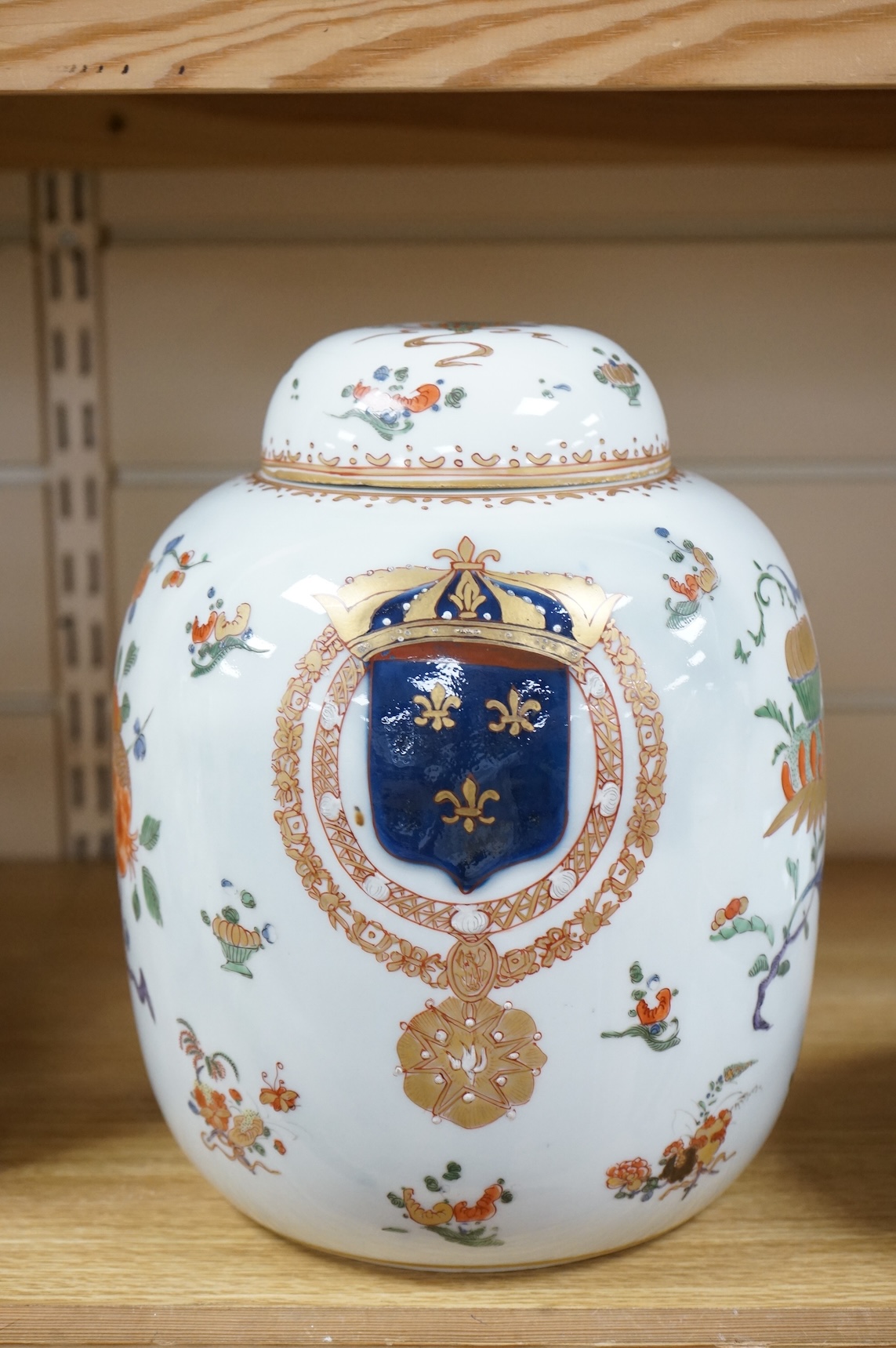 A Samson armorial jar and cover and two Chinese famille rose bowls, jar and cover 26cm high